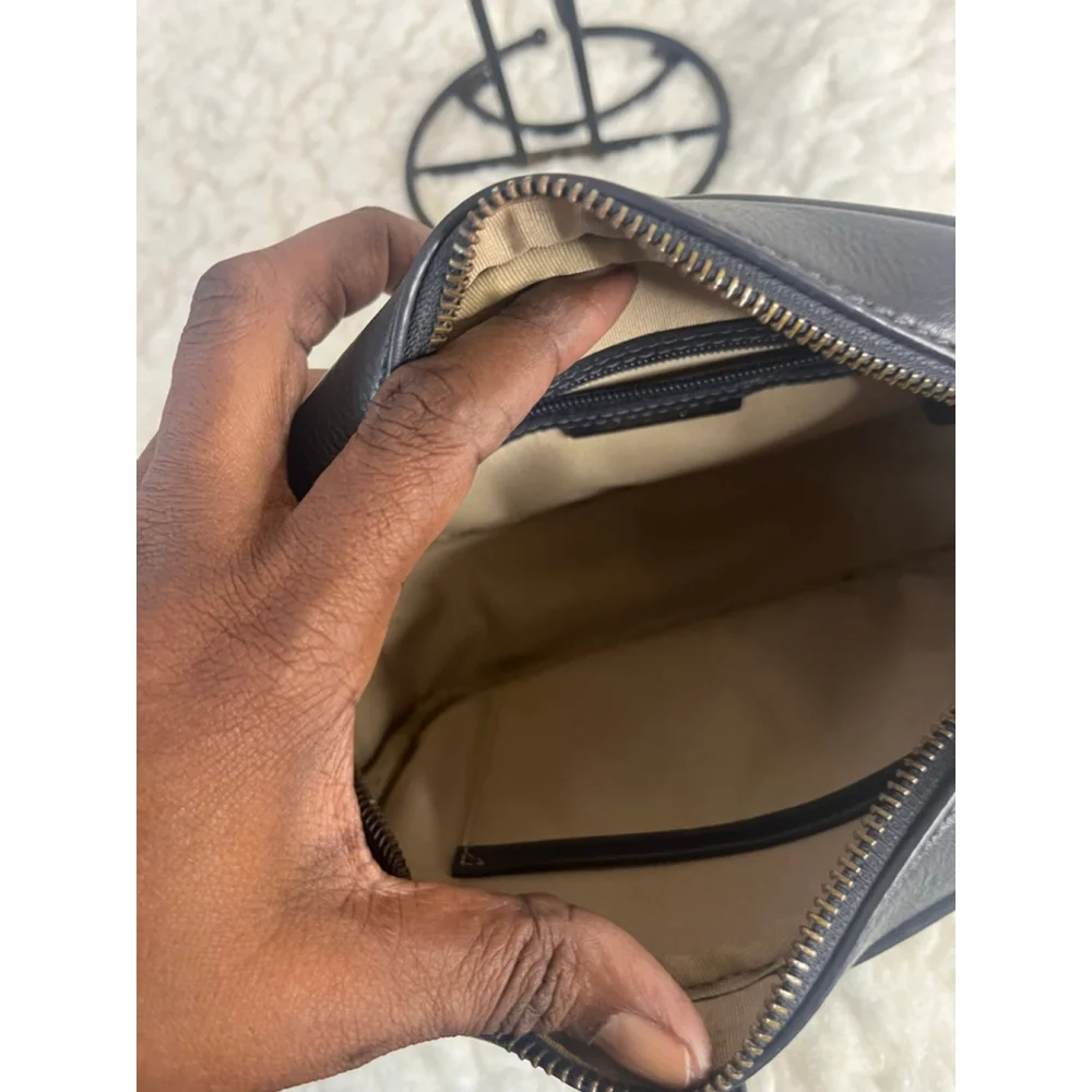 Michael Kors Woven Chevron Leather Camera Bag Navy Blue and Gold hardware